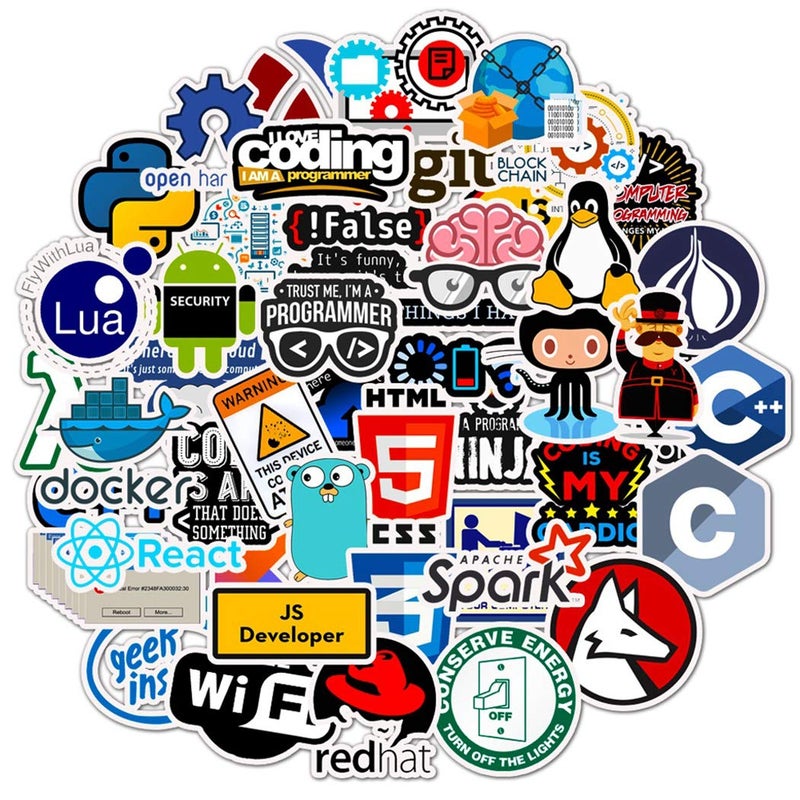 NObranded Programming Symbols Stickers 50Pcs Waterproof,Removable,Beautiful,Suitable for Men and Women in Water Bottles,Phones,Laptop,Guitar,Car,Motorcycle,Cup,Piano,Scooter,Suitcase Vinyl Material. - Image 1